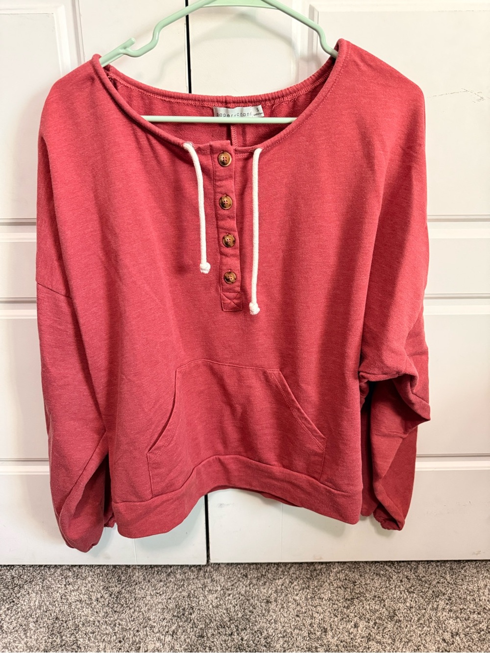 Paper Crane Coral Button-Front Pullover Hoodie